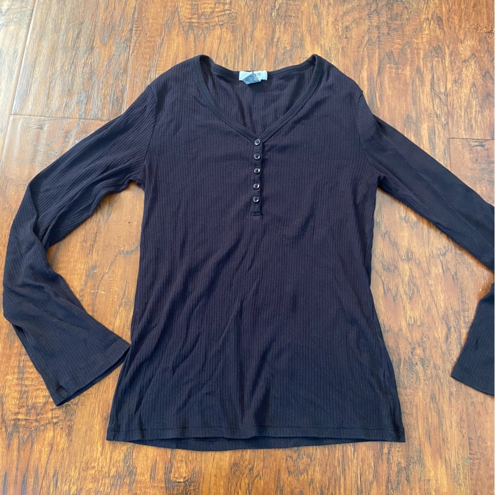 Alfani vintage y2k 90s black Henley button up long sleeve.